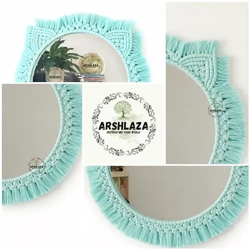 ARSHLAZA Macrame Fringe Round Wall Mirror Hanging Bohemian Handmade Boho Cotton Thread Art for Apartment Living Bedroom Room Wall Hanging Mirror Home Decor Items. [MFIROZI01]