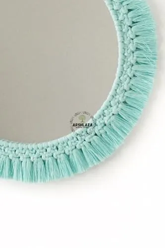 ARSHLAZA Macrame Fringe Round Wall Mirror Hanging Bohemian Handmade Boho Cotton Thread Art for Apartment Living Bedroom Room Wall Hanging Mirror Home Decor Items. [MFIROZI01]