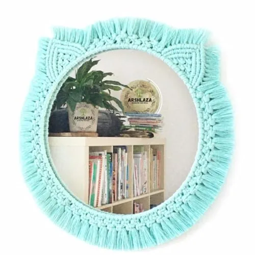 ARSHLAZA Macrame Fringe Round Wall Mirror Hanging Bohemian Handmade Boho Cotton Thread Art for Apartment Living Bedroom Room Wall Hanging Mirror Home Decor Items. [MFIROZI01]