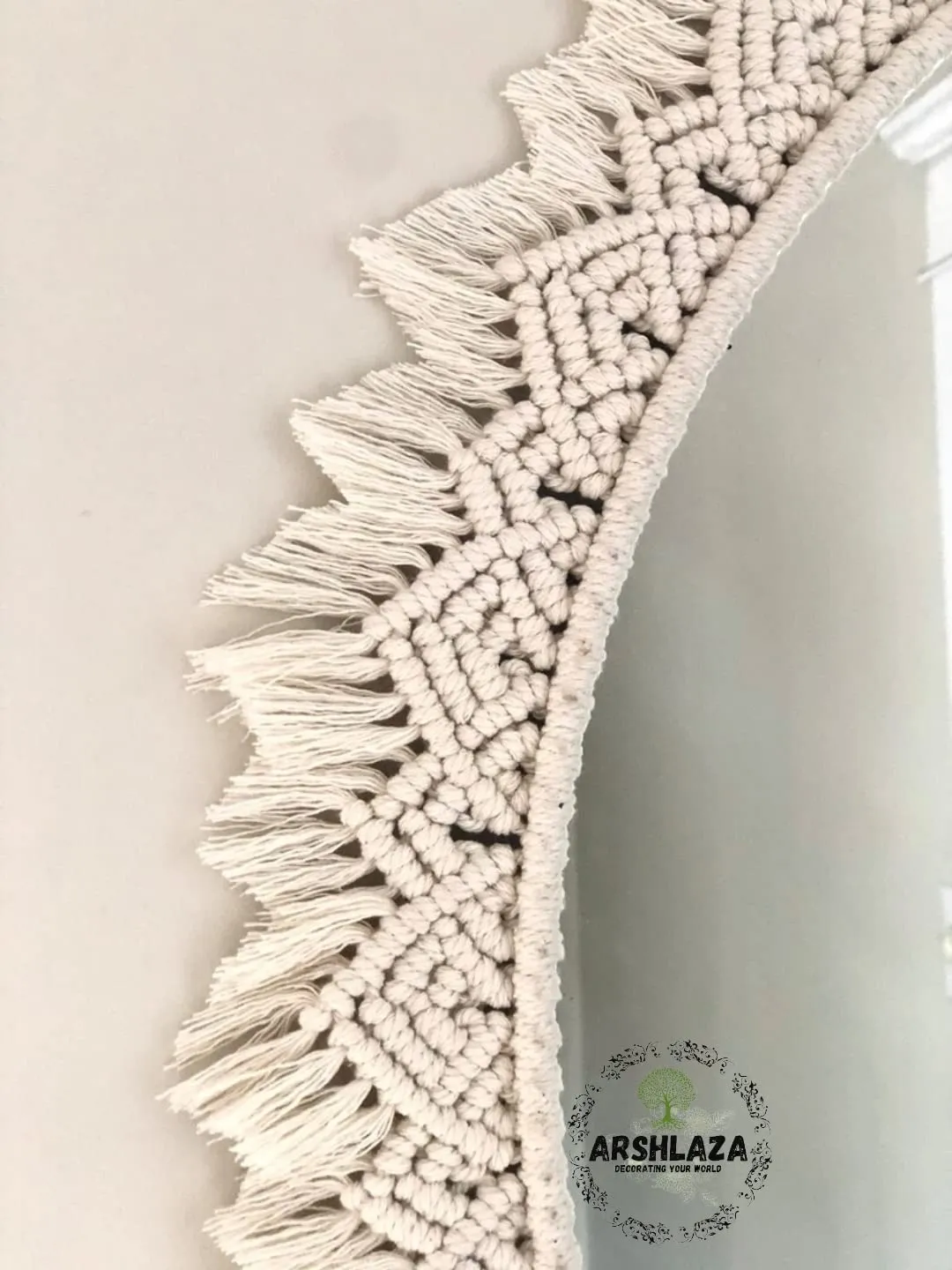 ARSHLAZA Macrame Hanging Wall Mirror with Macrame Round Mirror Art Boho Decor Macrame Decorative Mirror [M21] Framed, White