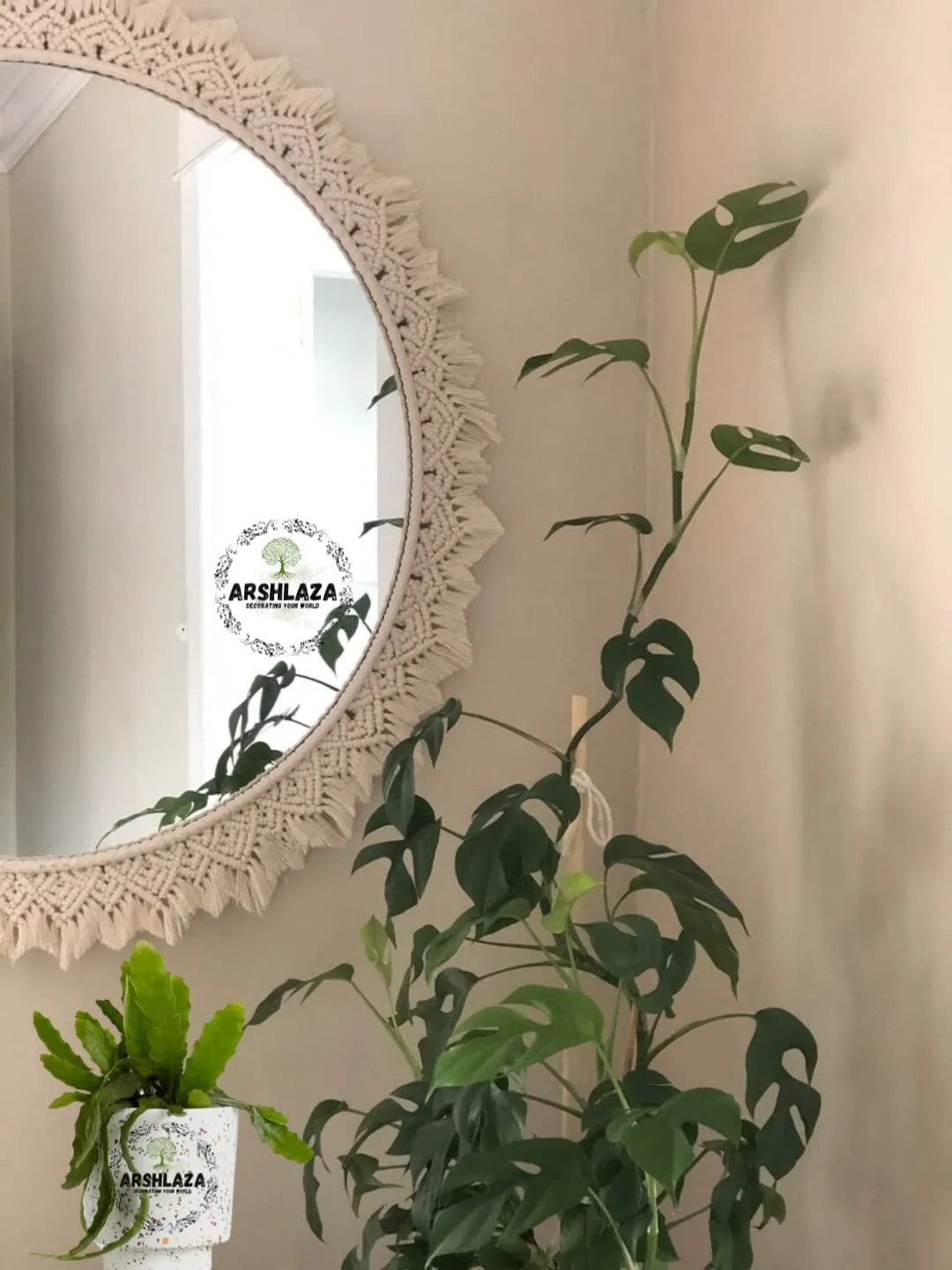 ARSHLAZA Macrame Hanging Wall Mirror with Macrame Round Mirror Art Boho Decor Macrame Decorative Mirror [M21] Framed, White