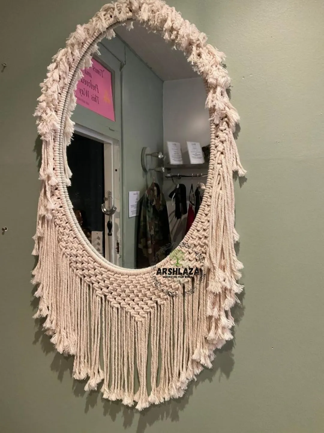ARSHLAZA Macrame Hanging Wall Mirror with Macrame Round Mirror Art Boho Decor Macrame Decorative Mirror [M79]