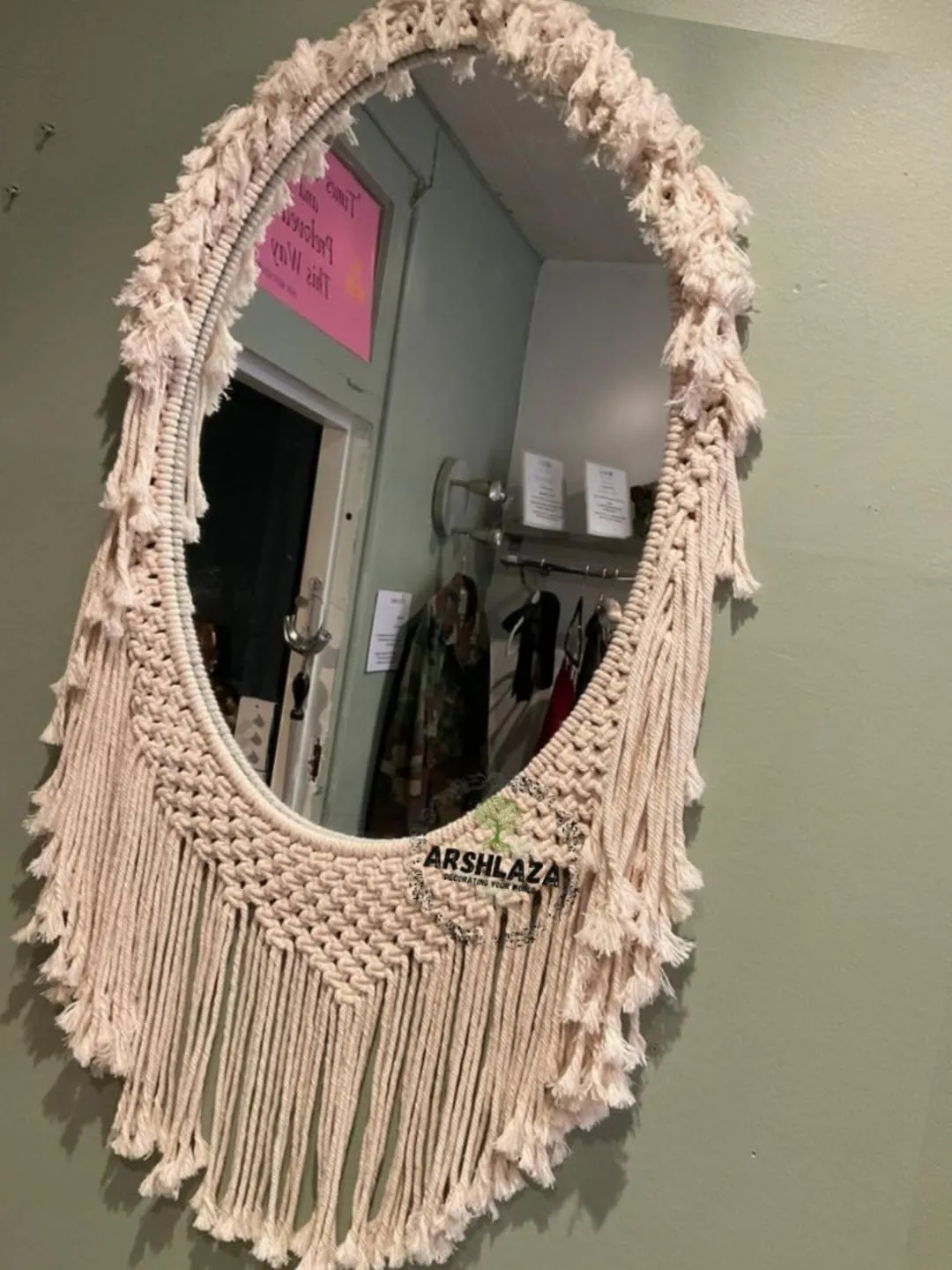 ARSHLAZA Macrame Hanging Wall Mirror with Macrame Round Mirror Art Boho Decor Macrame Decorative Mirror [M79]