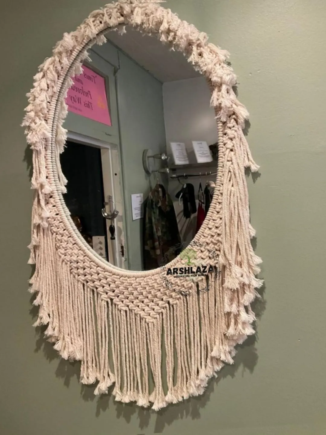 ARSHLAZA Macrame Hanging Wall Mirror with Macrame Round Mirror Art Boho Decor Macrame Decorative Mirror [M79]