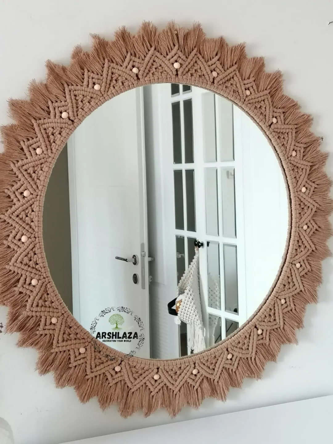 ARSHLAZA Macrame Hanging Wall Mirror with Macrame Round Mirror Art Boho Decor Macrame Decorative Mirror [MBRN01] Framed,