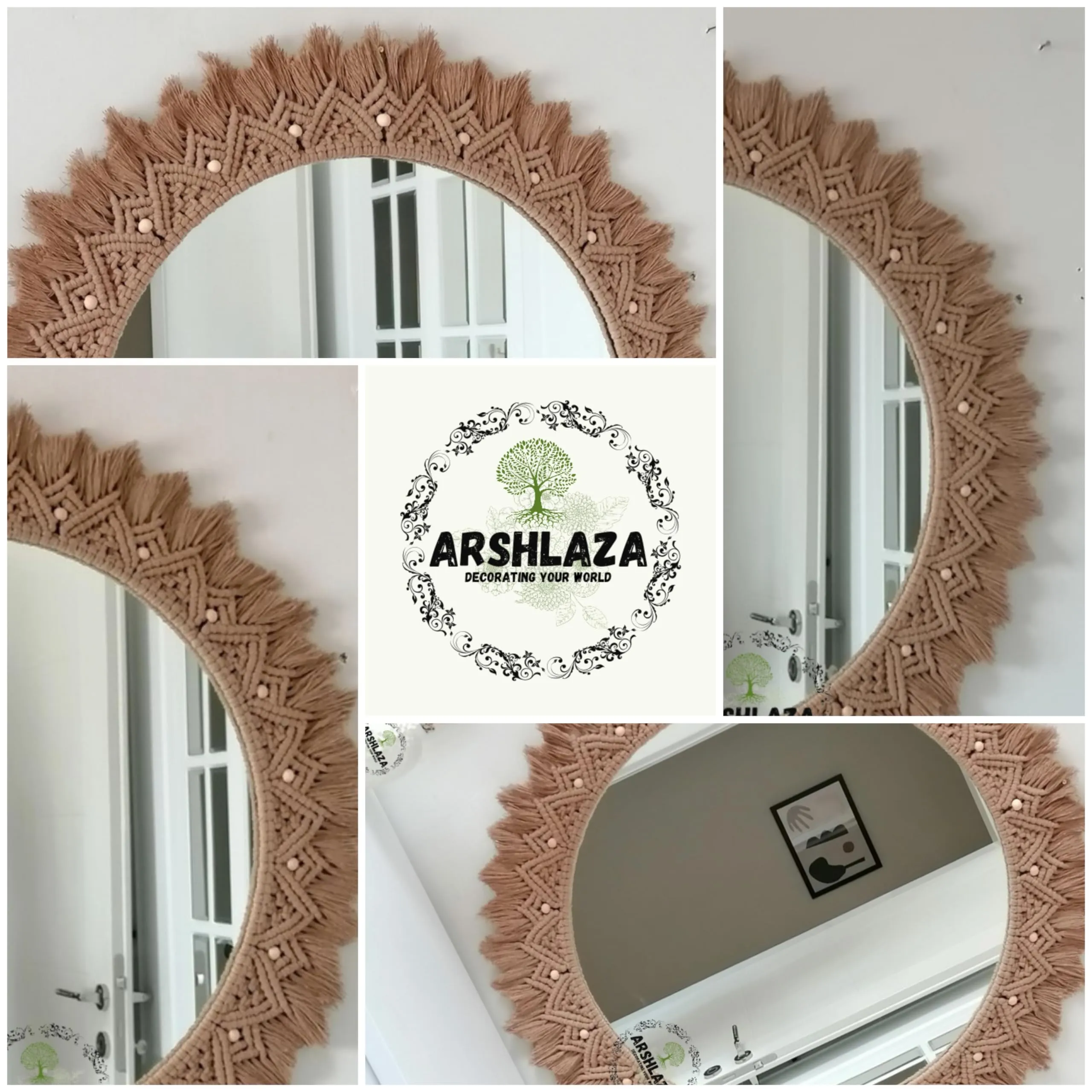 ARSHLAZA Macrame Hanging Wall Mirror with Macrame Round Mirror Art Boho Decor Macrame Decorative Mirror [MBRN01] Framed,