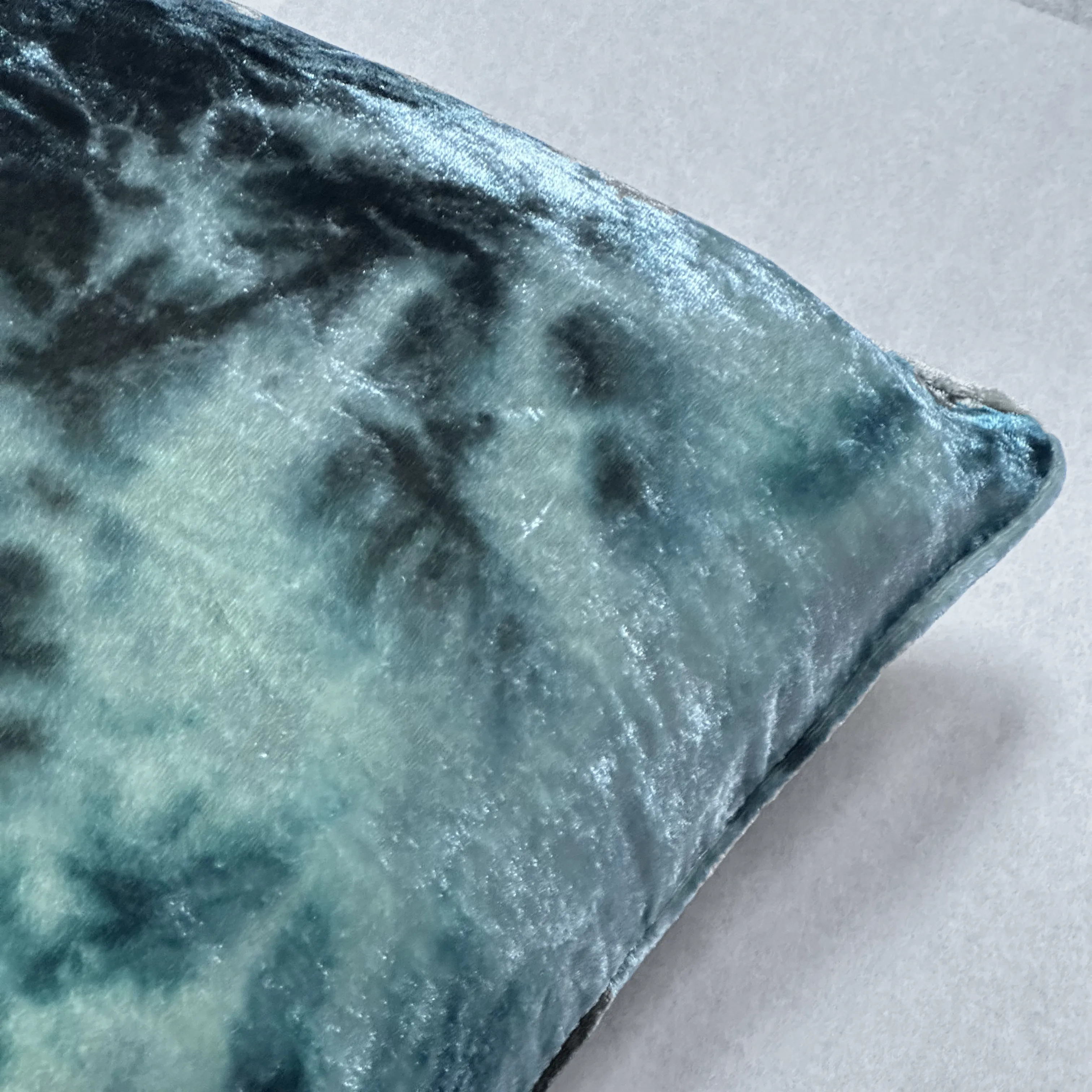 Azura Embroidered Silk Velvet Cushion in Shaded Indigo