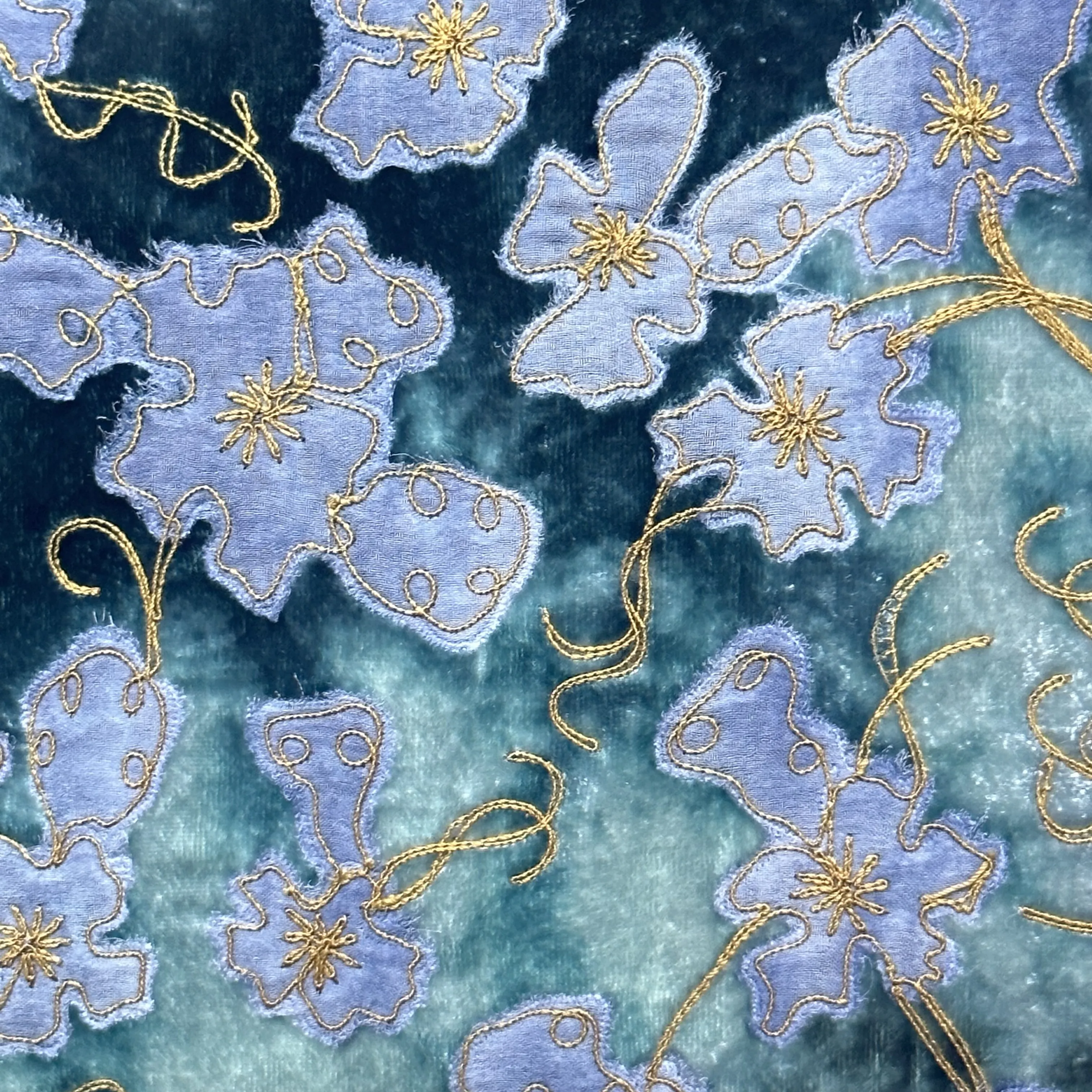 Azura Embroidered Silk Velvet Cushion in Shaded Indigo