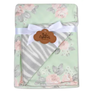 Baby Fleece Reversible Blankets 36" x 30" - Floral & Zebra Print
