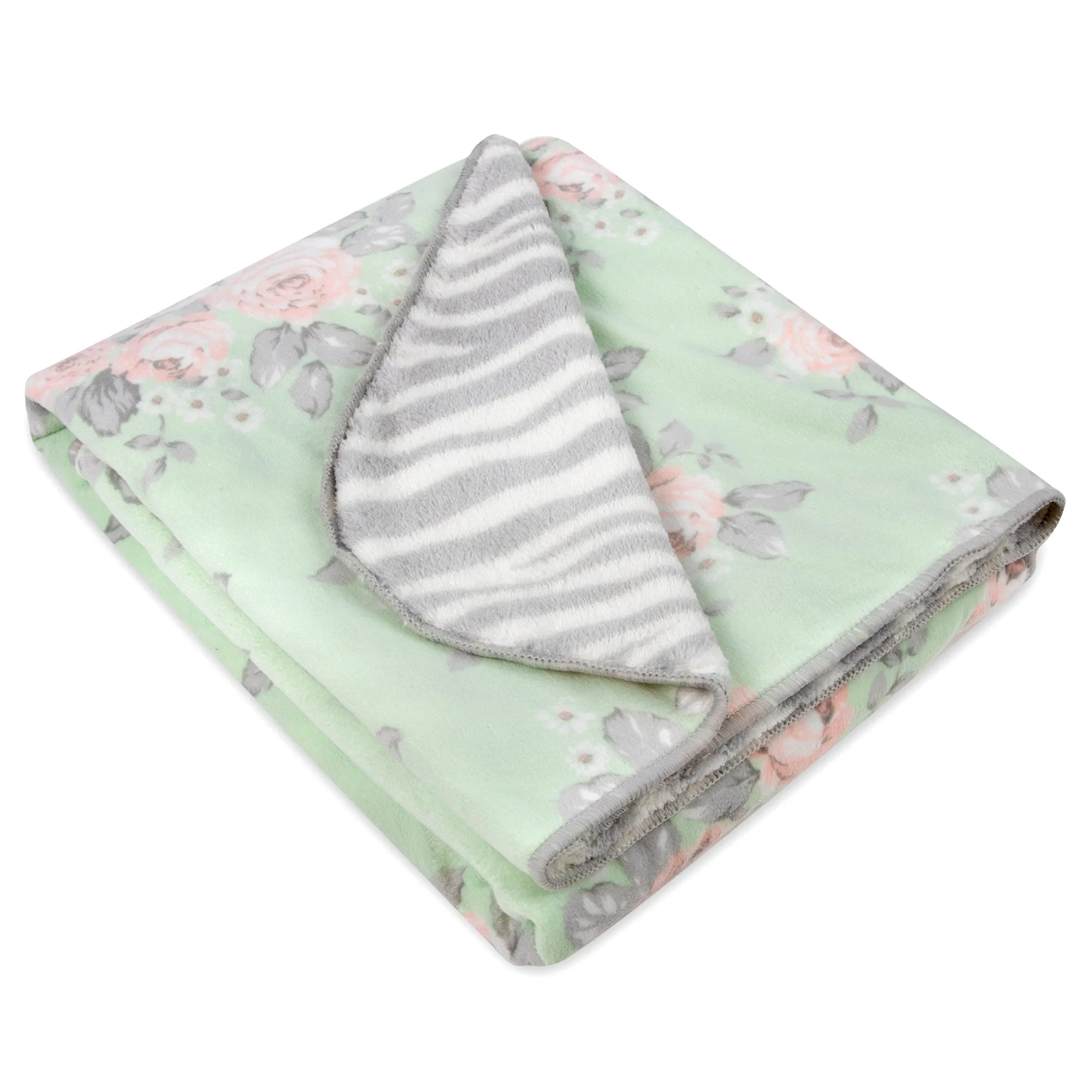 Baby Fleece Reversible Blankets 36" x 30" - Floral & Zebra Print