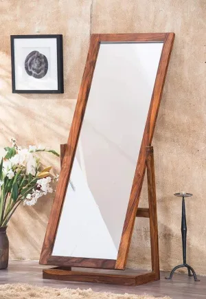 BALAJI FURNITURE Solid Sheesham Wood Tall Dressing Mirror For Bedroom | Wooden Space Saving Long Mirror Dresser | Decorative Unique Cheval Mirror With Stand | Rosewood, Honey, Rectangular, Framed