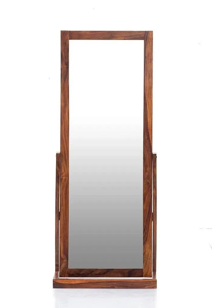 BALAJI FURNITURE Solid Sheesham Wood Tall Dressing Mirror For Bedroom | Wooden Space Saving Long Mirror Dresser | Decorative Unique Cheval Mirror With Stand | Rosewood, Honey, Rectangular, Framed