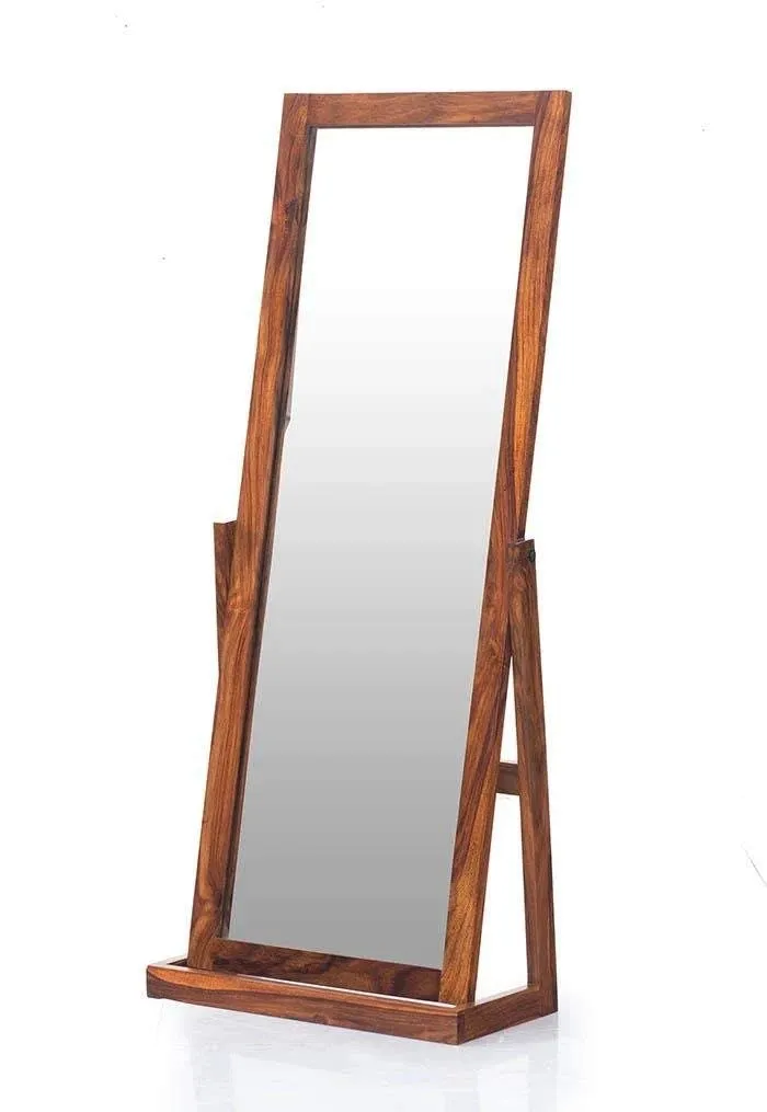 BALAJI FURNITURE Solid Sheesham Wood Tall Dressing Mirror For Bedroom | Wooden Space Saving Long Mirror Dresser | Decorative Unique Cheval Mirror With Stand | Rosewood, Honey, Rectangular, Framed