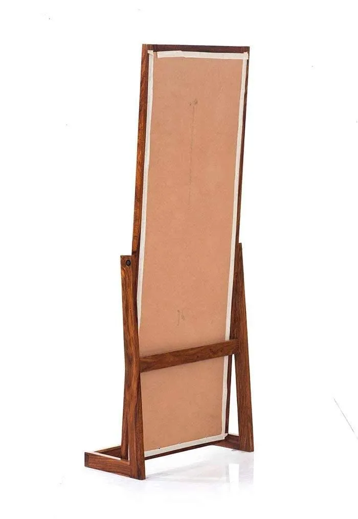 BALAJI FURNITURE Solid Sheesham Wood Tall Dressing Mirror For Bedroom | Wooden Space Saving Long Mirror Dresser | Decorative Unique Cheval Mirror With Stand | Rosewood, Honey, Rectangular, Framed