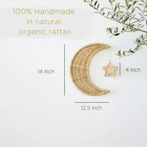 BEBE BASK Handmade Rattan Moon Wall Décor Rainbow
