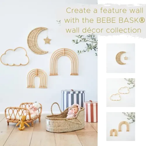 BEBE BASK Handmade Rattan Moon Wall Décor Rainbow