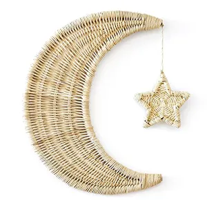 BEBE BASK Handmade Rattan Moon Wall Décor Rainbow