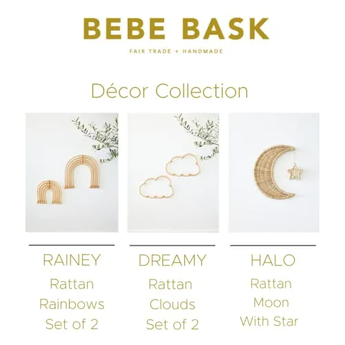 BEBE BASK Handmade Rattan Moon Wall Décor Rainbow