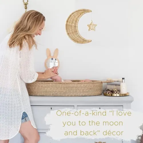 BEBE BASK Handmade Rattan Moon Wall Décor Rainbow