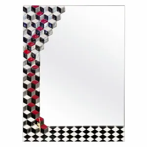 Bespoke Escher Inspired Italian Red Black White Smoked Murano Glass Satin Mirror