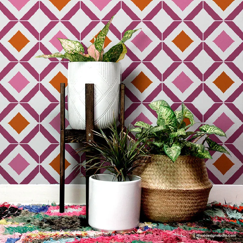Bird's Eye Ikat Tile Stencil