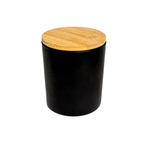 BLACK JAR WITH WOODEN COVER