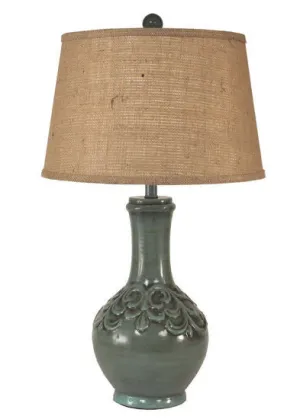 Black Tear Drop Pot With Flor De Lis Table Lamp