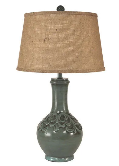Black Tear Drop Pot With Flor De Lis Table Lamp