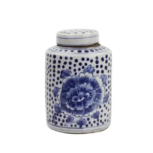 Blue and White Mini Tea Jar Peony Dots - Small