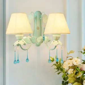 Blue Droplet Conical Fabric Wall Mounted Light with 2 Heads - Ideal for American Garden & Dining Room