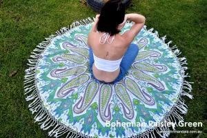 Bohemian Paisley Green Beach Roundie