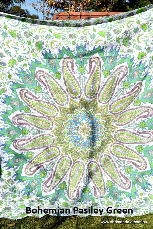 Bohemian Paisley Green Mandala Duvet Set