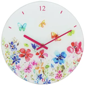 Butterfly Meadow Glass Clock - 30cm