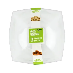 Café Express 3 Square Bowls Clear Plastic 16oz