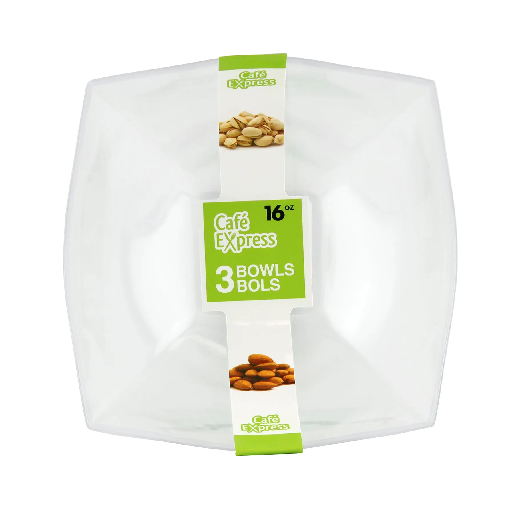 Café Express 3 Square Bowls Clear Plastic 16oz