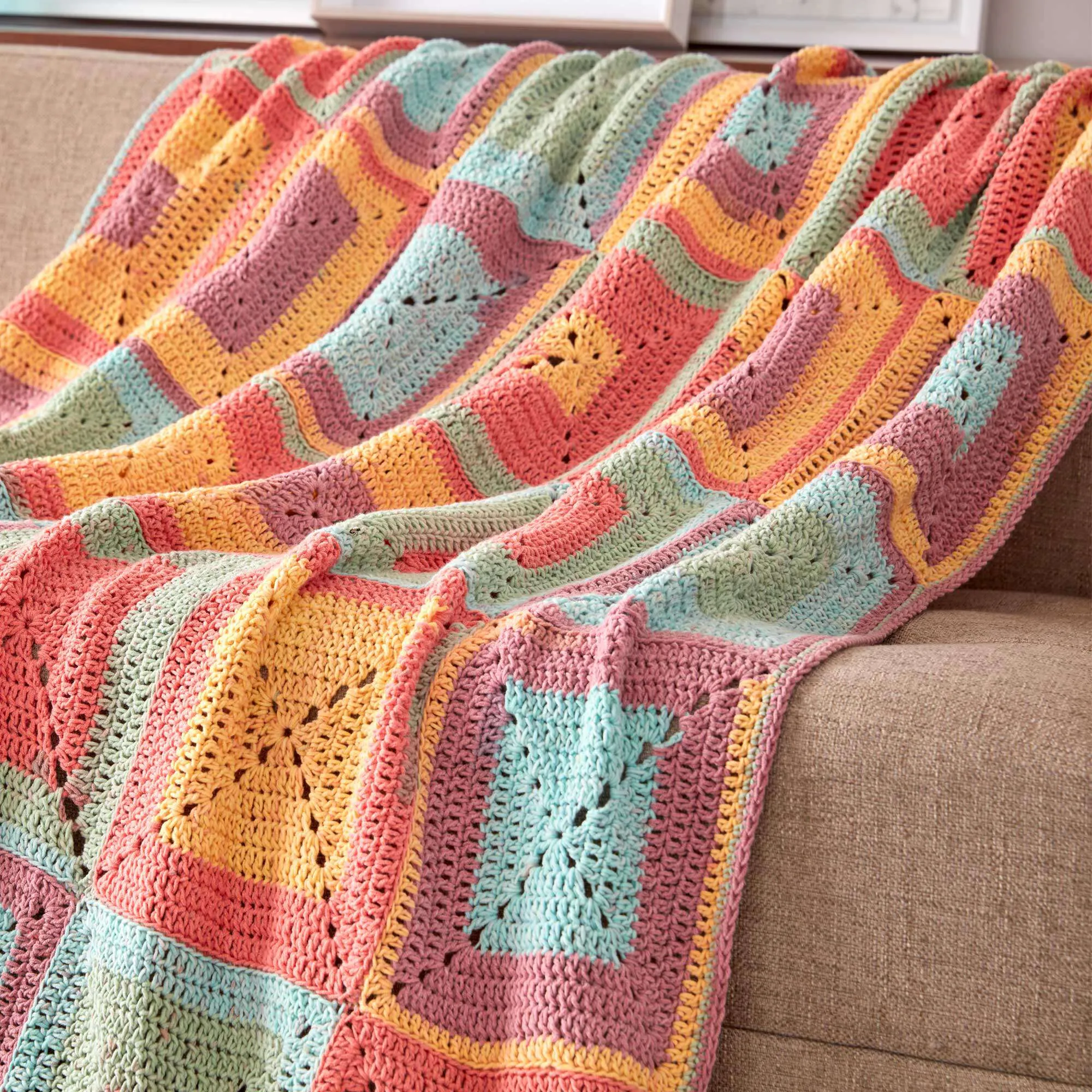 Caron Colorful Crochet Granny Squares Blanket
