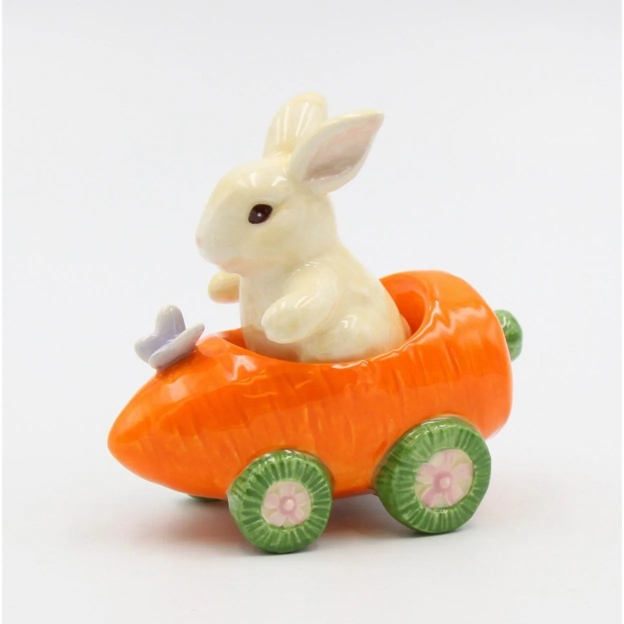 Ceramic Bunny Rabbit Carrot Racecar Salt Pepper Shakers Spring