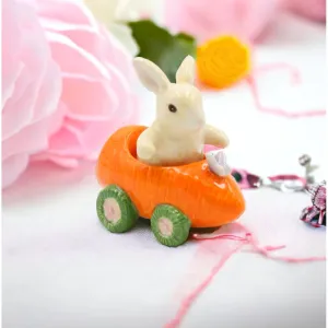 Ceramic Bunny Rabbit Carrot Racecar Salt Pepper Shakers Spring