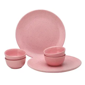 Ceramic Dinner Set | 2 Dinner Plates & 4 Katori Bowls | Dinnerware Set | Blush Pink | Set of 6