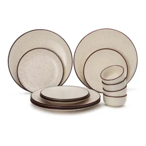 Ceramic Dinner Set | 4 Dinner Plates, 4 Small Plates & 4 Katori Bowls | Beige Speckled | Set of 12