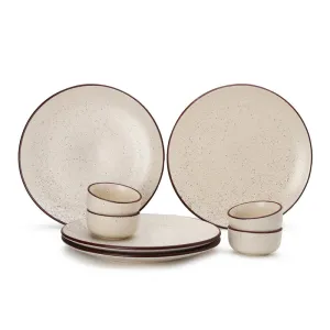 Ceramic Dinner Set | 4 Dinner Plates & 4 Katori Bowls | Dinnerware Set | Beige Speckled| Set of 8