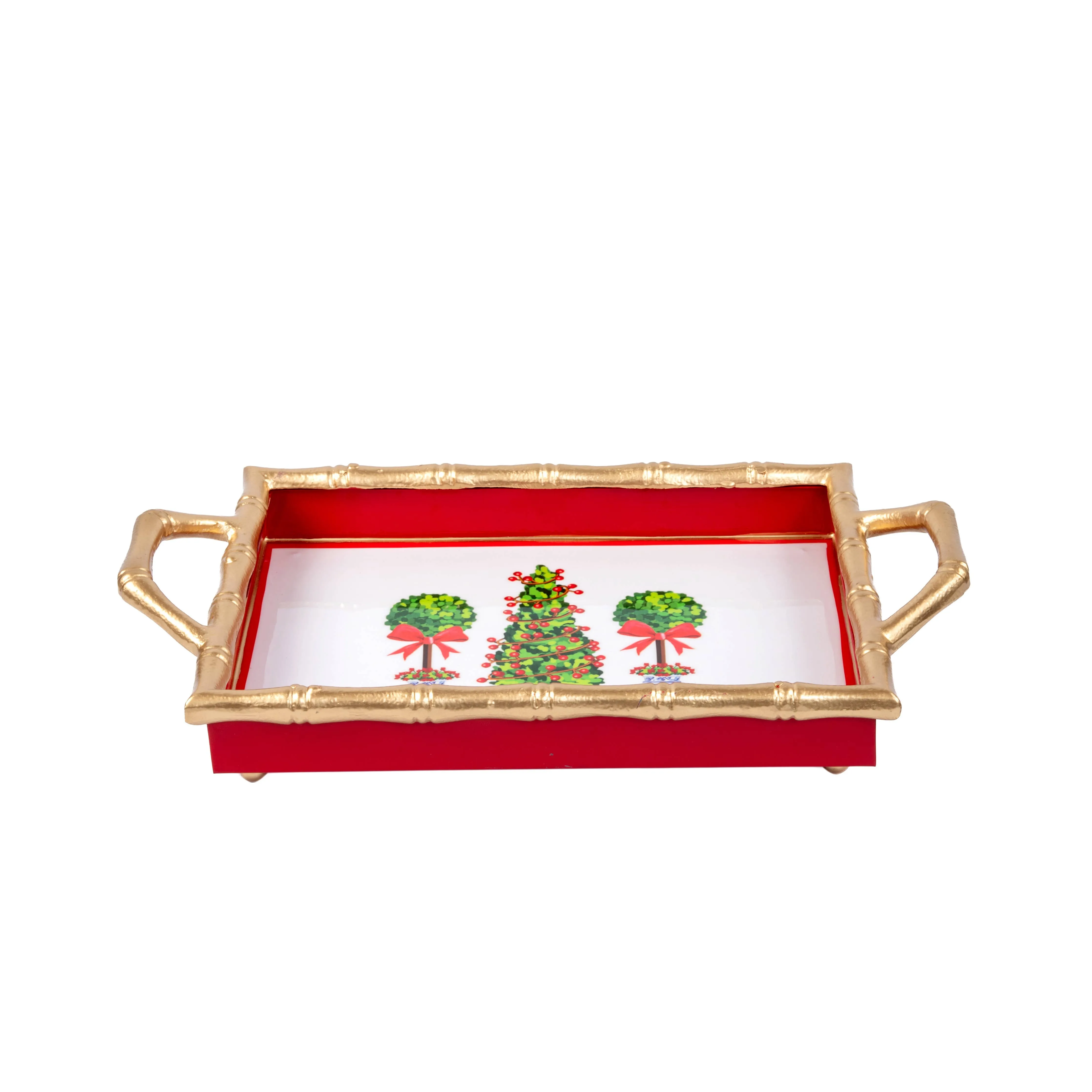 Christmas Topiaries Enameled Chang Mai Tray 10x14