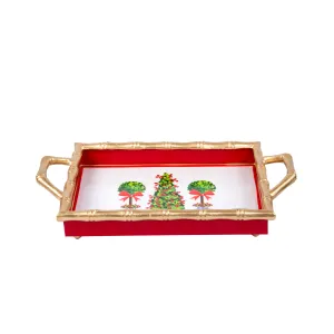 Christmas Topiaries Enameled Chang Mai Tray 10x14