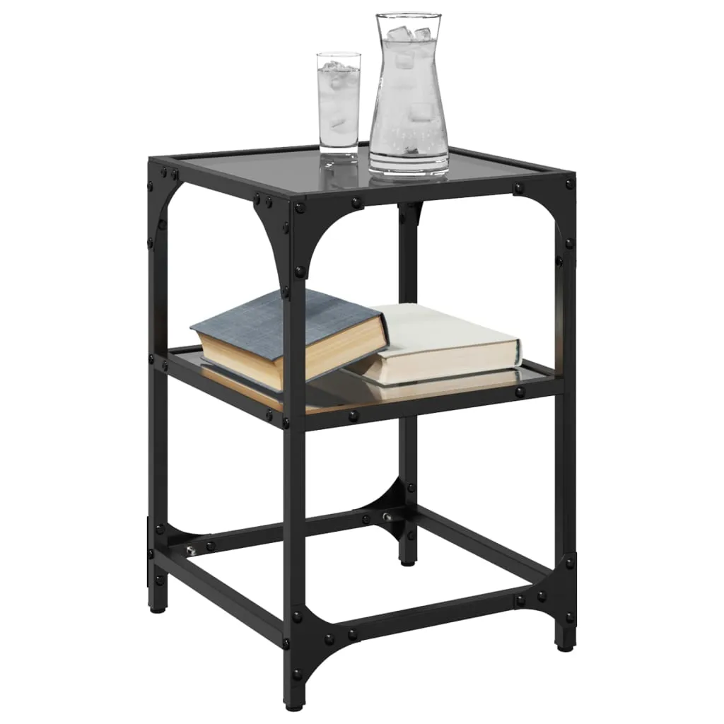 Coffee Table with Black Glass Top 30x30x45 cm Steel