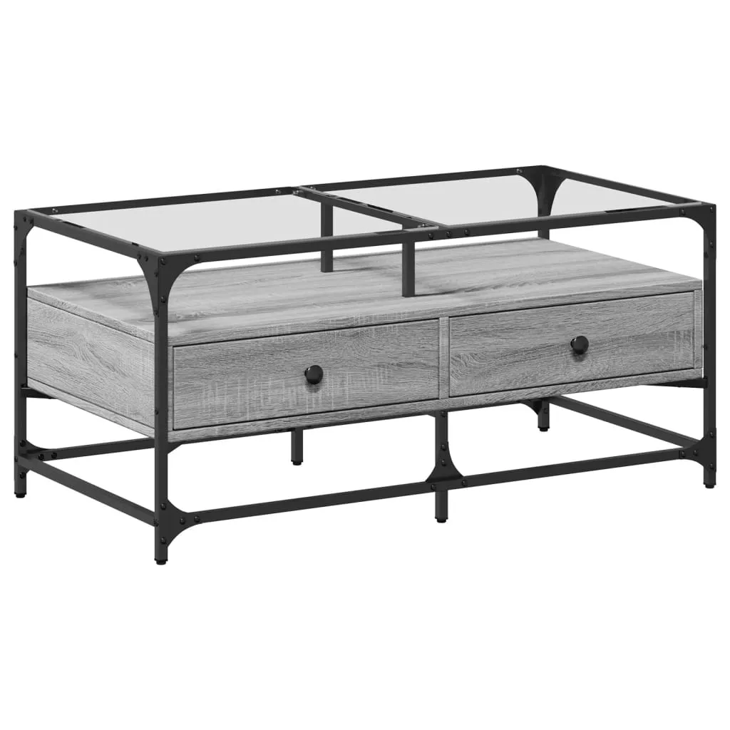 Coffee Table with Glass Top Grey Sonoma 98.5x50x45 cm Steel