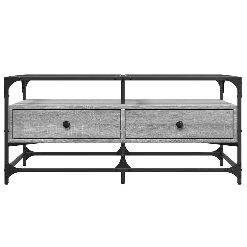 Coffee Table with Glass Top Grey Sonoma 98.5x50x45 cm Steel
