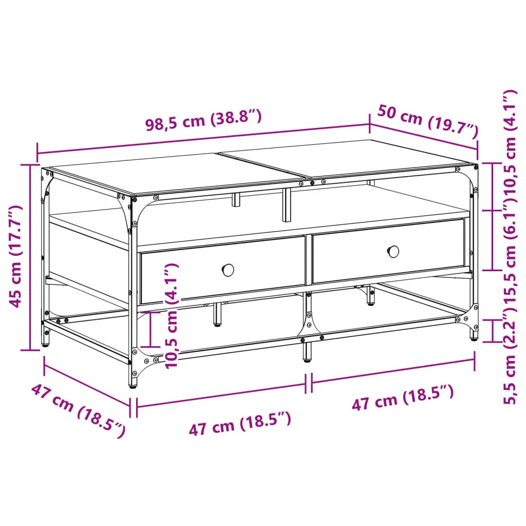 Coffee Table with Glass Top Grey Sonoma 98.5x50x45 cm Steel