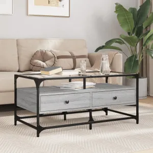 Coffee Table with Glass Top Grey Sonoma 98.5x50x45 cm Steel