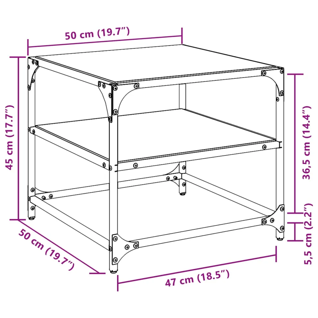 Coffee Table with Transparent Glass Top 50x50x45 cm Steel