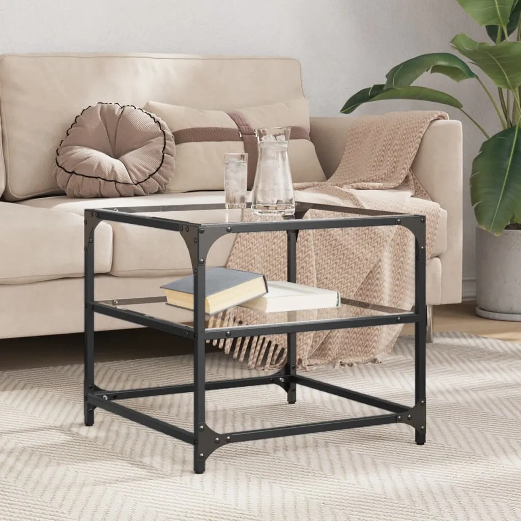 Coffee Table with Transparent Glass Top 50x50x45 cm Steel